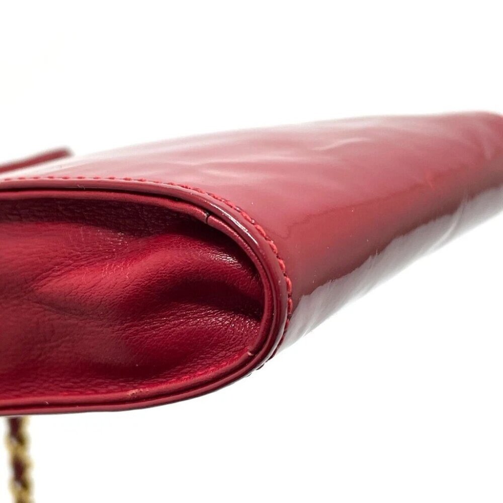 CHANEL Chain Pochette Pouch Shoulder Bag Patent Leather Red x GoldHardware - Picture 4 of 13